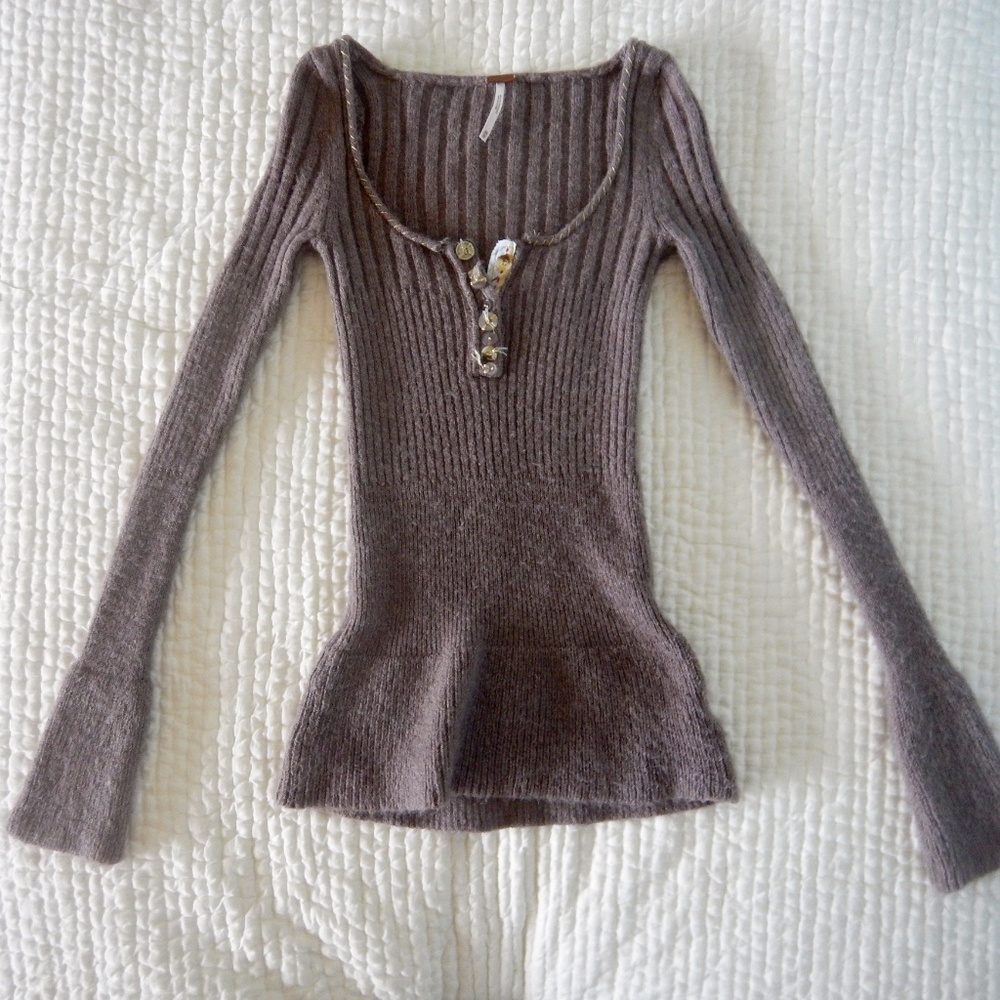 Free People Snuggle Bear Wool Henley in Brown